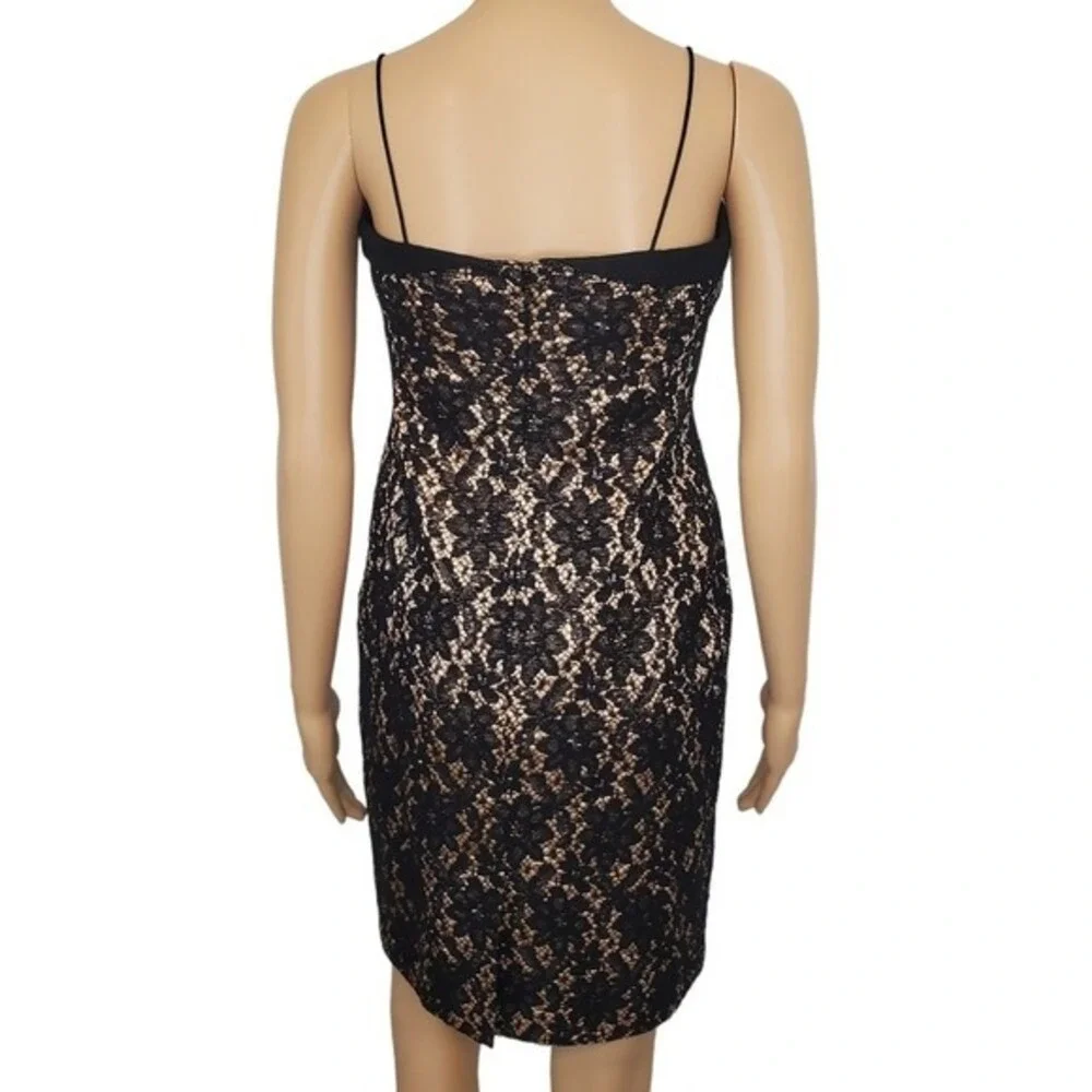Talbots Cocktail Dress‎ Sexy Black Tan Gold Embroidered Midi Petite XS